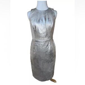 Lauren Ralph Lauren Beige Silver Metallic Sheath Sleeveless Dress Size 4 Petite